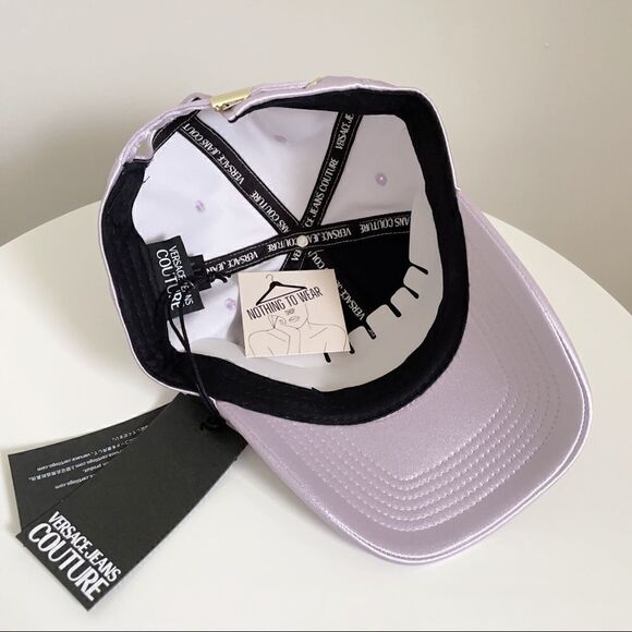 ⭕️ VERSACE JEANS Cap Hat Satin Designer Purple Turquoise Logo - Picture 9 of 10